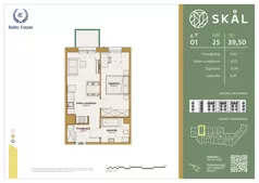 2 pokoje, mieszkanie 39,50 m², piętro 1, oferta nr M.25, SKAL, Łódź, Polesie, ul. Borowa 1