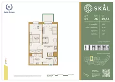 2 pokoje, mieszkanie 39,54 m², piętro 1, oferta nr M.26, SKAL, Łódź, Polesie, ul. Borowa 1