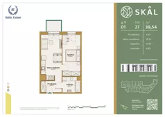 2 pokoje, mieszkanie 39,54 m², piętro 1, oferta nr M.27, SKAL, Łódź, Polesie, ul. Borowa 1