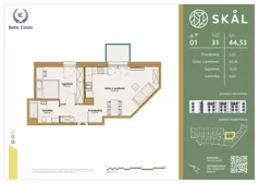 2 pokoje, mieszkanie 43,97 m², piętro 1, oferta nr M.31, SKAL, Łódź, Polesie, ul. Borowa 1