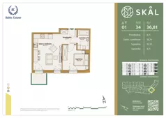2 pokoje, mieszkanie 36,81 m², piętro 1, oferta nr M.34, SKAL, Łódź, Polesie, ul. Borowa 1