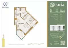 2 pokoje, mieszkanie 37,55 m², piętro 1, oferta nr M.35, SKAL, Łódź, Polesie, ul. Borowa 1