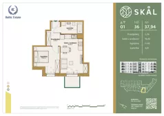 2 pokoje, mieszkanie 37,94 m², piętro 1, oferta nr M.36, SKAL, Łódź, Polesie, ul. Borowa 1