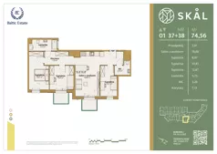 4 pokoje, mieszkanie 74,56 m², piętro 1, oferta nr M.37+38, SKAL, Łódź, Polesie, ul. Borowa 1