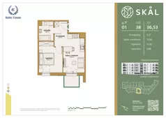 2 pokoje, mieszkanie 36,53 m², piętro 1, oferta nr M.38, SKAL, Łódź, Polesie, ul. Borowa 1