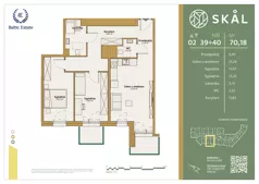 3 pokoje, mieszkanie 70,18 m², piętro 2, oferta nr M.39+40, SKAL, Łódź, Polesie, ul. Borowa 1
