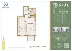 2 pokoje, mieszkanie 38,96 m², piętro 2, oferta nr M.40, SKAL, Łódź, Polesie, ul. Borowa 1