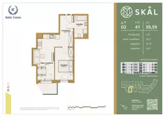 2 pokoje, mieszkanie 39,59 m², piętro 2, oferta nr M.41, SKAL, Łódź, Polesie, ul. Borowa 1