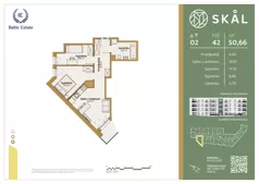 3 pokoje, mieszkanie 50,66 m², piętro 2, oferta nr M.42, SKAL, Łódź, Polesie, ul. Borowa 1