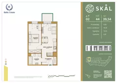 2 pokoje, mieszkanie 39,54 m², piętro 2, oferta nr M.44, SKAL, Łódź, Polesie, ul. Borowa 1