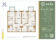 4 pokoje, mieszkanie 78,97 m², piętro 2, oferta nr M.45+46, SKAL, Łódź, Polesie, ul. Borowa 1