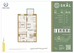 2 pokoje, mieszkanie 39,54 m², piętro 2, oferta nr M.46, SKAL, Łódź, Polesie, ul. Borowa 1