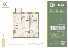 3 pokoje, mieszkanie 59,01 m², piętro 2, oferta nr M.47+48, SKAL, Łódź, Polesie, ul. Borowa 1
