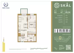 2 pokoje, mieszkanie 39,54 m², piętro 2, oferta nr M.47, SKAL, Łódź, Polesie, ul. Borowa 1