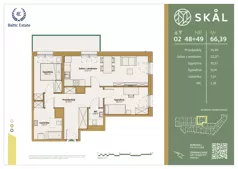 3 pokoje, mieszkanie 66,39 m², piętro 2, oferta nr M.48+49, SKAL, Łódź, Polesie, ul. Borowa 1