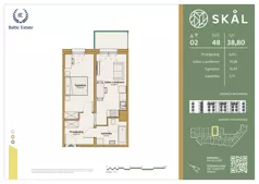 2 pokoje, mieszkanie 38,80 m², piętro 2, oferta nr M.48, SKAL, Łódź, Polesie, ul. Borowa 1