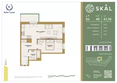 2 pokoje, mieszkanie 47,10 m², piętro 2, oferta nr M.49, SKAL, Łódź, Polesie, ul. Borowa 1