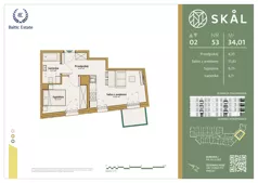 2 pokoje, mieszkanie 34,01 m², piętro 2, oferta nr M.53, SKAL, Łódź, Polesie, ul. Borowa 1