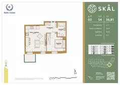 2 pokoje, mieszkanie 36,81 m², piętro 2, oferta nr M.54, SKAL, Łódź, Polesie, ul. Borowa 1