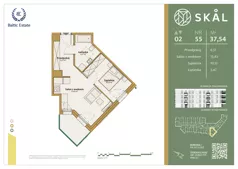 2 pokoje, mieszkanie 37,54 m², piętro 2, oferta nr M.55, SKAL, Łódź, Polesie, ul. Borowa 1