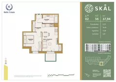 2 pokoje, mieszkanie 37,94 m², piętro 2, oferta nr M.56, SKAL, Łódź, Polesie, ul. Borowa 1