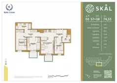 4 pokoje, mieszkanie 74,55 m², piętro 2, oferta nr M.57+58, SKAL, Łódź, Polesie, ul. Borowa 1