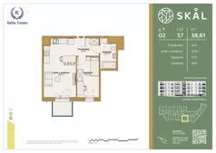 2 pokoje, mieszkanie 38,61 m², piętro 2, oferta nr M.57, SKAL, Łódź, Polesie, ul. Borowa 1