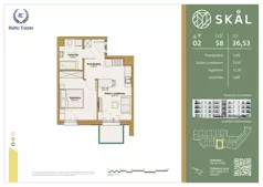 2 pokoje, mieszkanie 36,53 m², piętro 2, oferta nr M.58, SKAL, Łódź, Polesie, ul. Borowa 1