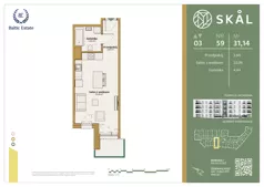1 pokój, mieszkanie 31,14 m², piętro 3, oferta nr M.59, SKAL, Łódź, Polesie, ul. Borowa 1