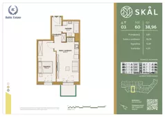 2 pokoje, mieszkanie 38,96 m², piętro 3, oferta nr M.60, SKAL, Łódź, Polesie, ul. Borowa 1