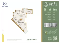 3 pokoje, mieszkanie 50,65 m², piętro 3, oferta nr M.62, SKAL, Łódź, Polesie, ul. Borowa 1