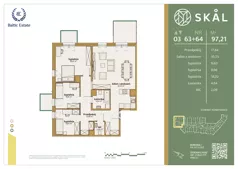 4 pokoje, mieszkanie 97,21 m², piętro 3, oferta nr M.63+64, SKAL, Łódź, Polesie, ul. Borowa 1