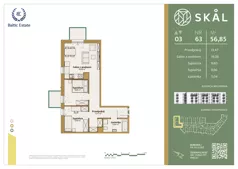 3 pokoje, mieszkanie 56,85 m², piętro 3, oferta nr M.63, SKAL, Łódź, Polesie, ul. Borowa 1