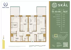 4 pokoje, mieszkanie 78,97 m², piętro 3, oferta nr M.65+66, SKAL, Łódź, Polesie, ul. Borowa 1