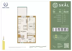 2 pokoje, mieszkanie 39,50 m², piętro 3, oferta nr M.65, SKAL, Łódź, Polesie, ul. Borowa 1
