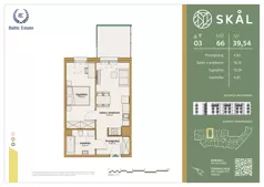 2 pokoje, mieszkanie 39,54 m², piętro 3, oferta nr M.66, SKAL, Łódź, Polesie, ul. Borowa 1