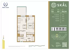 2 pokoje, mieszkanie 39,54 m², piętro 3, oferta nr M.67, SKAL, Łódź, Polesie, ul. Borowa 1