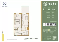 2 pokoje, mieszkanie 38,80 m², piętro 3, oferta nr M.68, SKAL, Łódź, Polesie, ul. Borowa 1