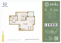2 pokoje, mieszkanie 40,45 m², piętro 3, oferta nr M.70, SKAL, Łódź, Polesie, ul. Borowa 1