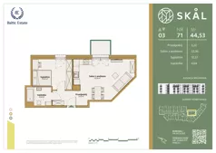 2 pokoje, mieszkanie 44,53 m², piętro 3, oferta nr M.71, SKAL, Łódź, Polesie, ul. Borowa 1