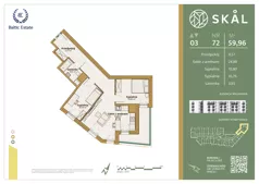 3 pokoje, mieszkanie 59,96 m², piętro 3, oferta nr M.72, SKAL, Łódź, Polesie, ul. Borowa 1