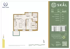 2 pokoje, mieszkanie 36,81 m², piętro 3, oferta nr M.74, SKAL, Łódź, Polesie, ul. Borowa 1