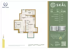 2 pokoje, mieszkanie 37,94 m², piętro 3, oferta nr M.76, SKAL, Łódź, Polesie, ul. Borowa 1