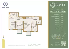 4 pokoje, mieszkanie 74,56 m², piętro 3, oferta nr M.77+78, SKAL, Łódź, Polesie, ul. Borowa 1