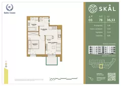 2 pokoje, mieszkanie 36,53 m², piętro 3, oferta nr M.78, SKAL, Łódź, Polesie, ul. Borowa 1