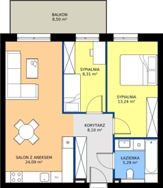 3 pokoje, mieszkanie 59,03 m², piętro 1, oferta nr A13, Nowy Reden II, Dąbrowa Górnicza, Reden, ul. Przemysłowa