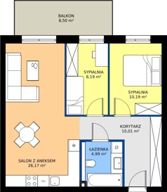3 pokoje, mieszkanie 59,55 m², piętro 1, oferta nr A12, Nowy Reden II, Dąbrowa Górnicza, Reden, ul. Przemysłowa