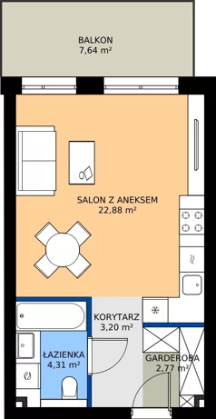 1 pokój, mieszkanie 33,16 m², piętro 1, oferta nr A14, Nowy Reden II, Dąbrowa Górnicza, Reden, ul. Przemysłowa