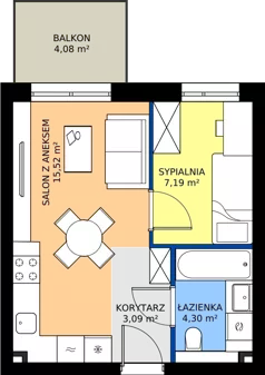 2 pokoje, mieszkanie 30,10 m², piętro 1, oferta nr B22, Nowy Reden II, Dąbrowa Górnicza, Reden, ul. Przemysłowa