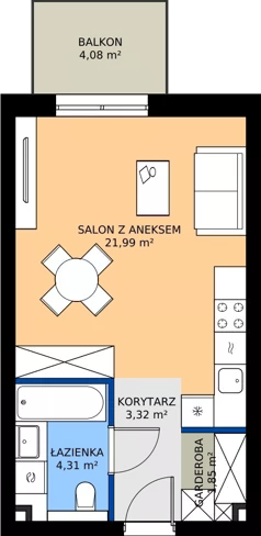 1 pokój, mieszkanie 31,47 m², piętro 1, oferta nr B17, Nowy Reden II, Dąbrowa Górnicza, Reden, ul. Przemysłowa